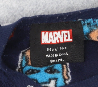 Marvel Boys Grey Navy Captain America Pullover Sweatshirt, 6 Years