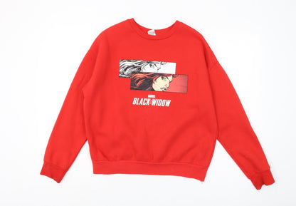 Front view of Marvel unisex red black widow pullover sweatshirt s