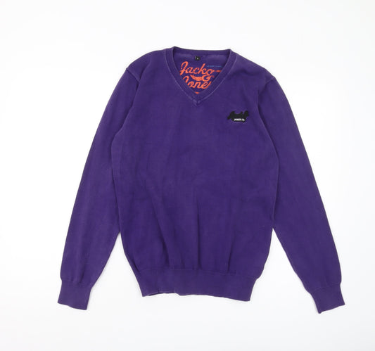 Jack & Jones Men's Purple V-Neck Pullover Jumper S