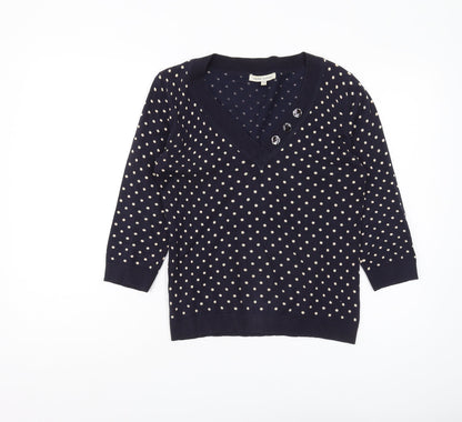 Laura Ashley Women's Blue Polka Dot V-Neck Jumper Size 10