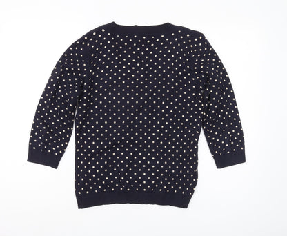 Laura Ashley Women's Blue Polka Dot V-Neck Jumper Size 10