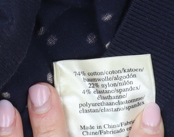 Laura Ashley Women's Blue Polka Dot V-Neck Jumper Size 10