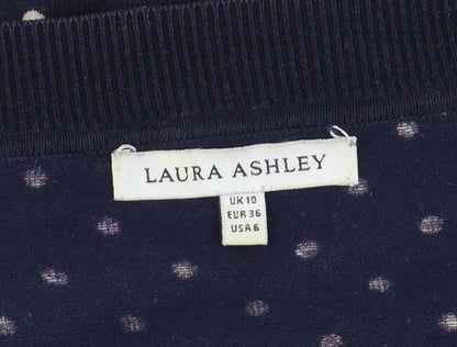 Laura Ashley Women's Blue Polka Dot V-Neck Jumper Size 10