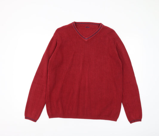 Guise Men's Red V-Neck Pullover Jumper, Size S