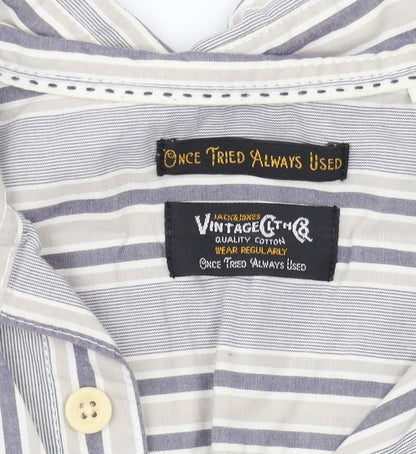 Jack & Jones Men's Beige Striped Cotton Shirt, S/S