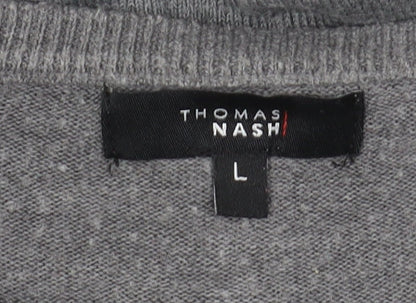 Thomas Nash Men's Grey Wool V-Neck Pullover Jumper L