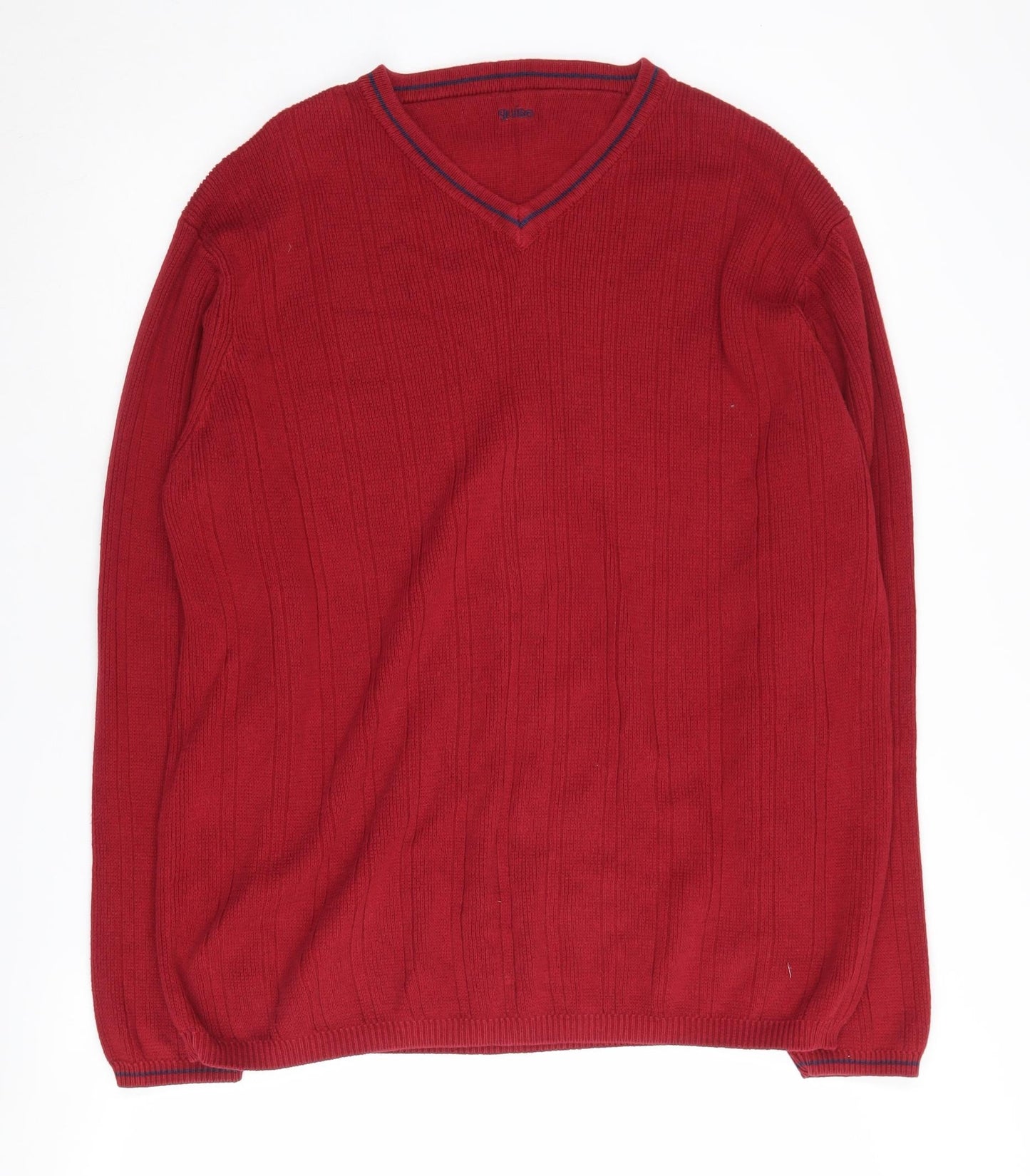 Guise Men's Red V-Neck Jumper Size S Cotton Pullover