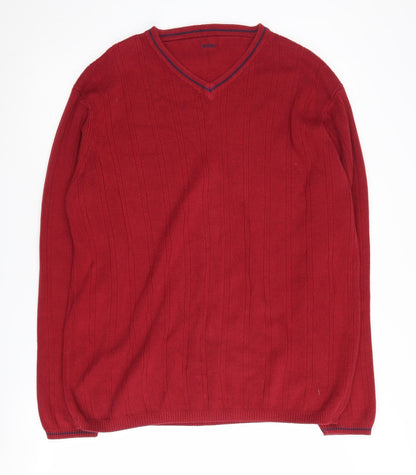 Guise Men's Red V-Neck Jumper Size S Cotton Pullover