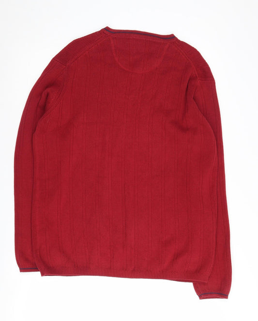 Guise Men's Red V-Neck Jumper Size S Cotton Pullover