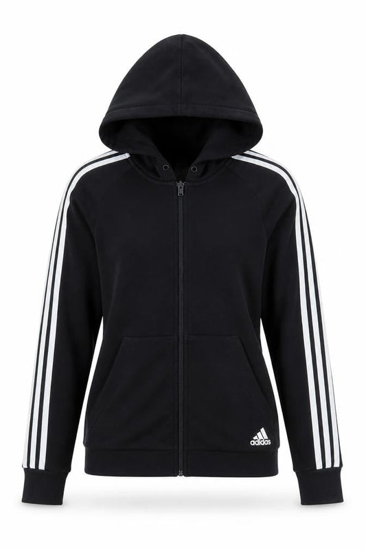 Front view of Adidas unisex adults black m full zip hoodie