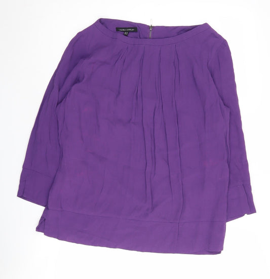 Laura Ashley Women's Purple 3/4 Sleeve Boat Neck Blouse