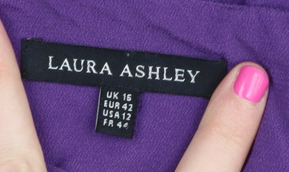 Laura Ashley Women's Purple 3/4 Sleeve Boat Neck Blouse