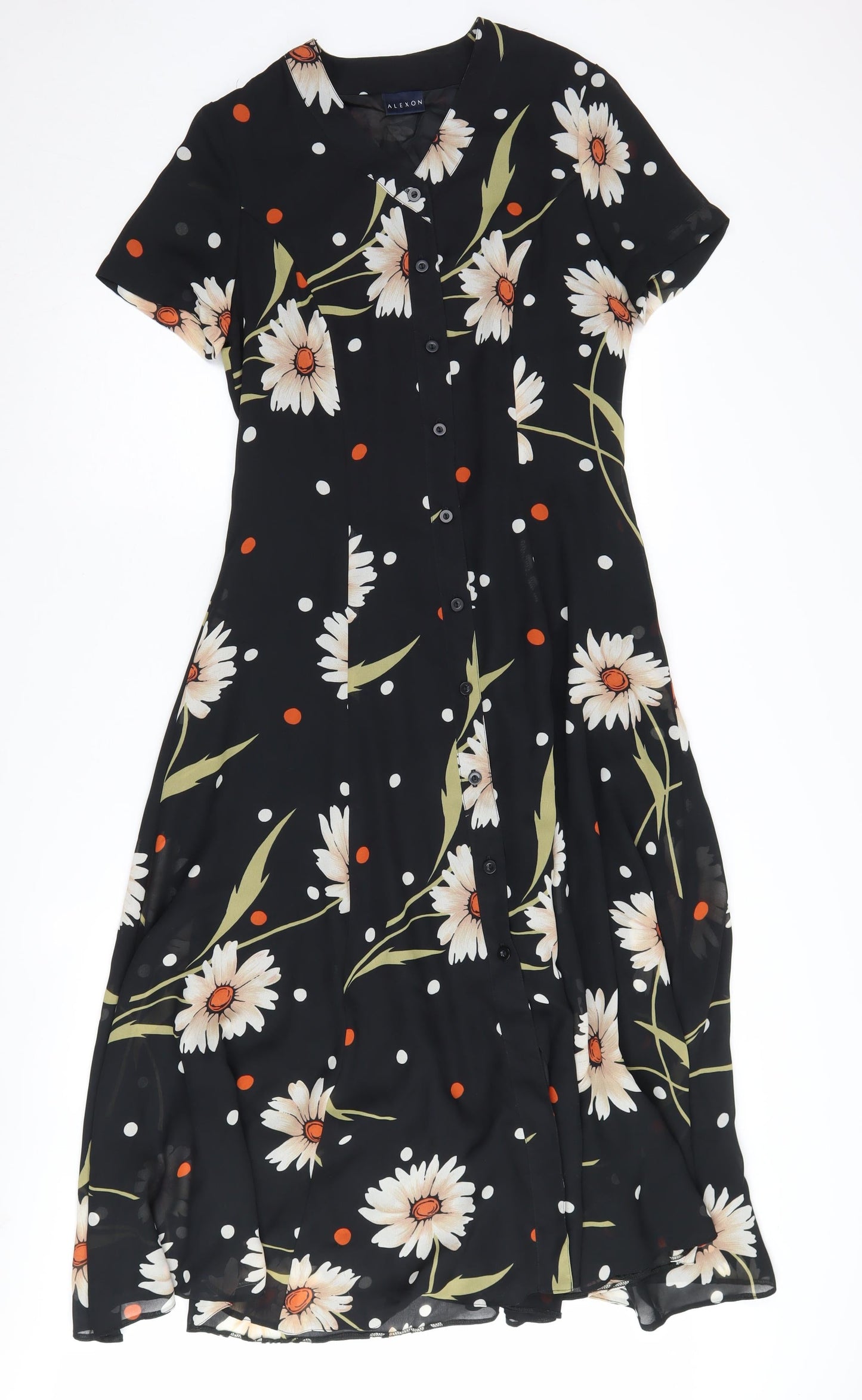 Alexon Women's Black Floral Midi A-Line Dress Size 10