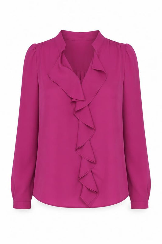 Front view of Jaeger Women's Purple Blouse, size 6, Long Sleeve