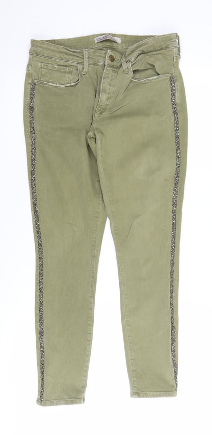 Zara Women's Green Skinny Jeans, Size 14, Side Stripes