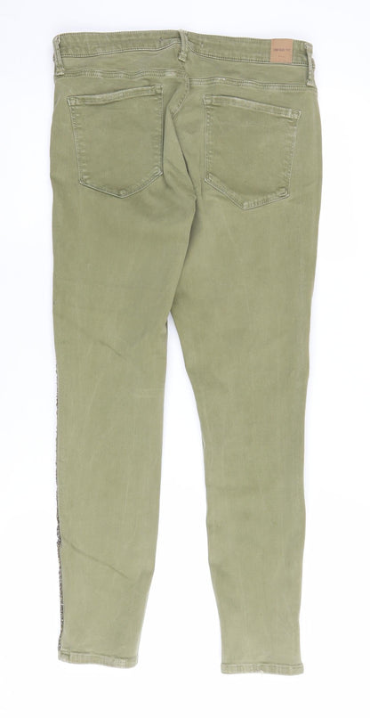 Zara Women's Green Skinny Jeans, Size 14, Side Stripes