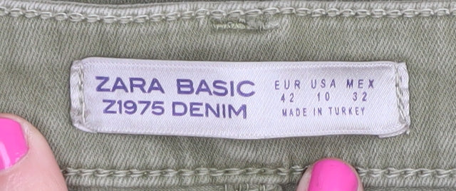 Zara Women's Green Skinny Jeans, Size 14, Side Stripes