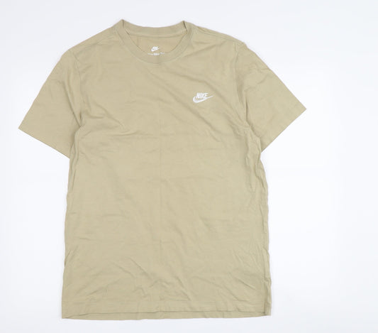 Nike Men's Beige Crew Neck T-Shirt Medium Logo Tee
