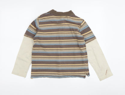 Rocha John Rocha Boys Brown Striped Polo 7-8Y Long Sleeve