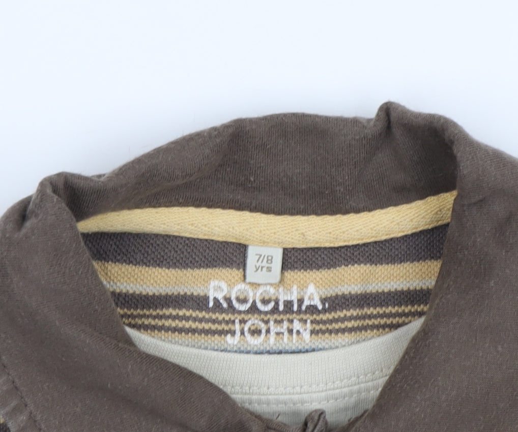 Rocha John Rocha Boys Brown Striped Polo 7-8Y Long Sleeve