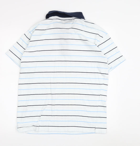 Macron Men's White S Striped Sports Polo Shirt