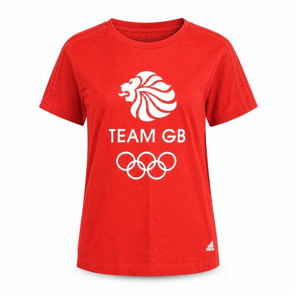 Front view of Adidas Women's Red Team GB T-Shirt, Sz L, Sport Casual