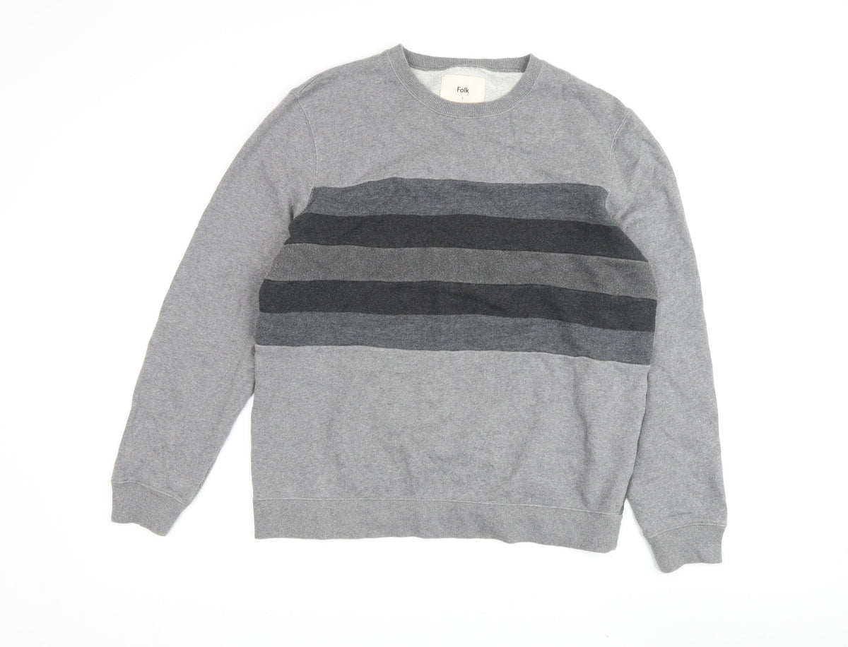 Additional front view of Folk Grey Striped Pullover Sweatshirt - unisex l
