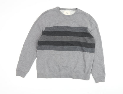 Additional front view of Folk Grey Striped Pullover Sweatshirt - unisex l