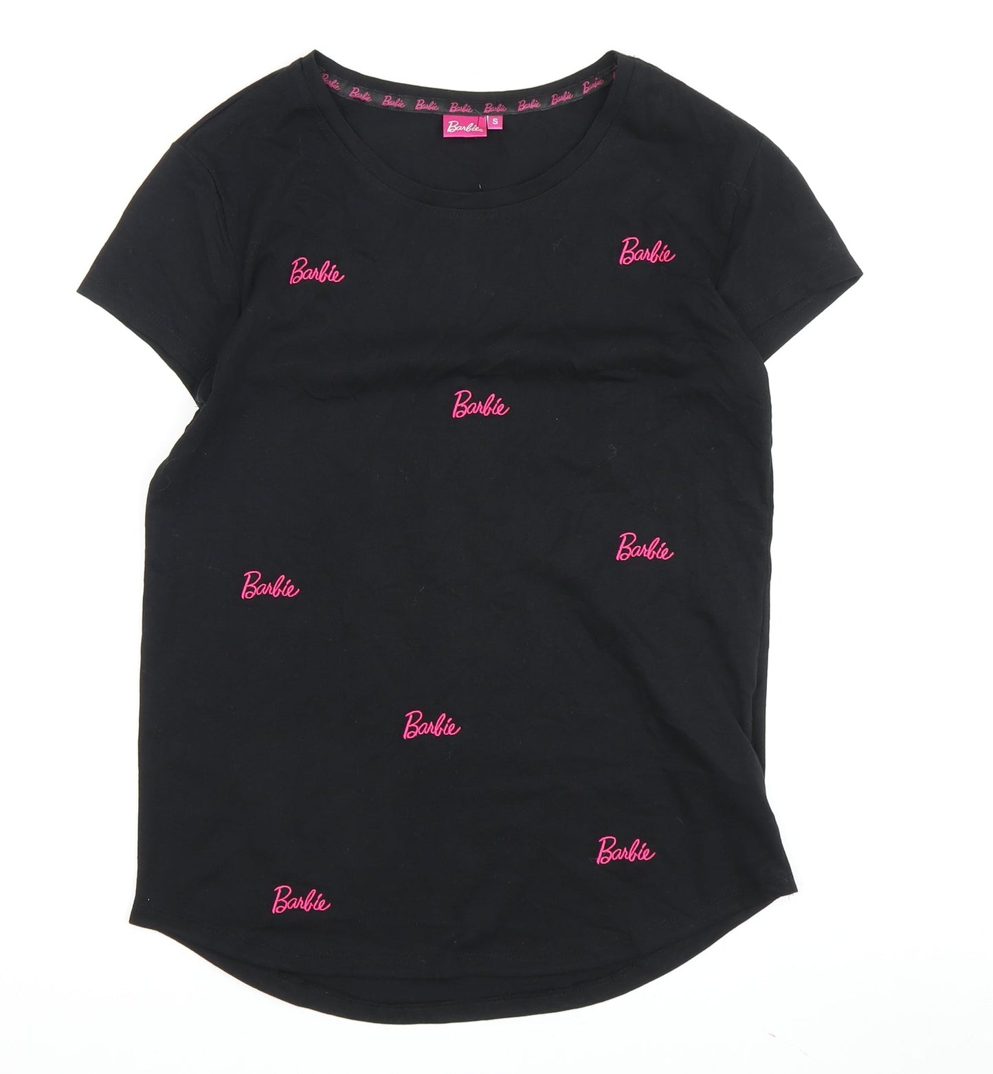 Barbie Girls Black Cotton T-Shirt S Logo Graphic Casual