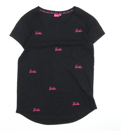 Barbie Girls Black Cotton T-Shirt S Logo Graphic Casual