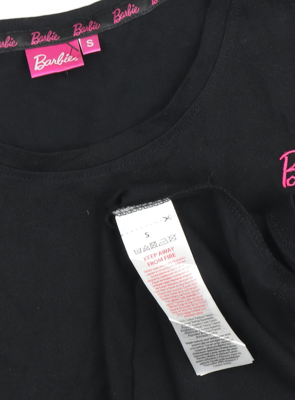 Barbie Girls Black Cotton T-Shirt S Logo Graphic Casual