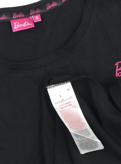 Barbie Girls Black Cotton T-Shirt S Logo Graphic Casual
