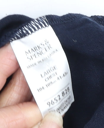 Marks and Spencer Men's Blue Long Sleeve Polo L