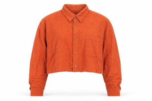 Front view of Grant Thomas unisex orange corduroy button-up xl