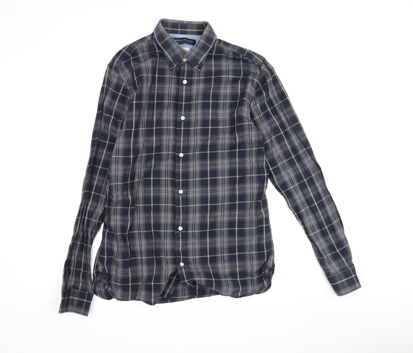 Jack & Jones Men's Blue Plaid Long Sleeve Shirt M
