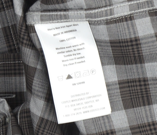 Kirkland Signature Men's Grey Check Shirt Medium