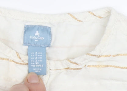 Baby Gap Girls Ivory Striped Blouse, 24 Months, Long Sleeve