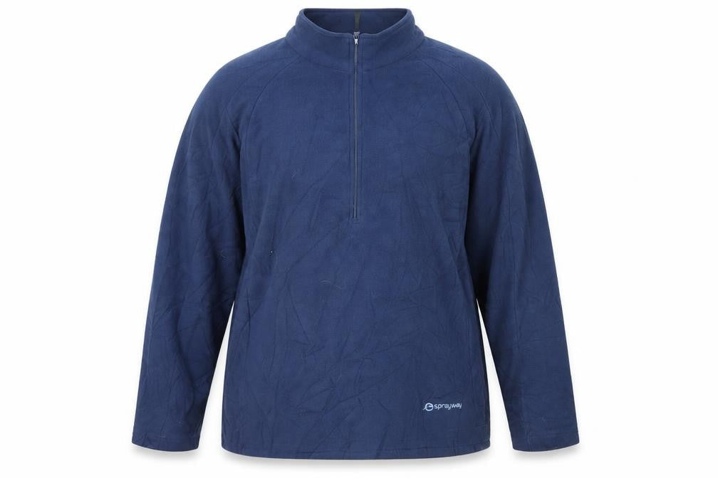 Front view of Sprayway unisex blue fleece sweatshirt, size 14, high neck