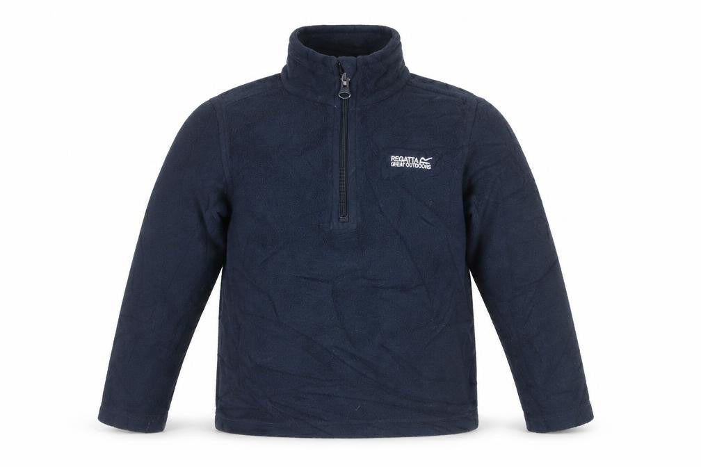 Front view of Regatta boys’ blue fleece sweatshirt, size 6, 1/4 zip casual