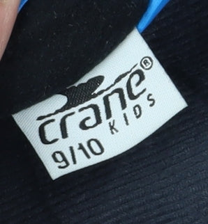 Brand and care label for Crane boys’ blue puffer jacket 9-10 years waterproof winter