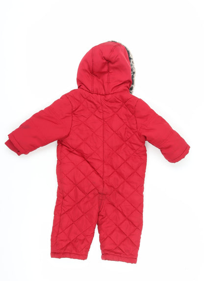 John Lewis Unisex Red Snowsuit 9-12 Months Hooded Puffer Jacket