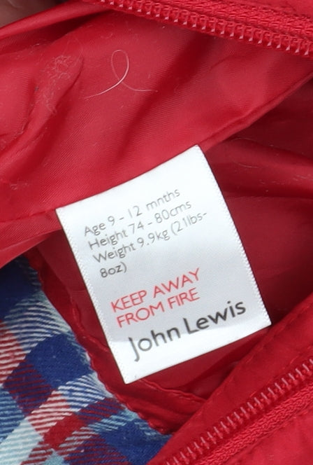 John Lewis Unisex Red Snowsuit 9-12 Months Hooded Puffer Jacket