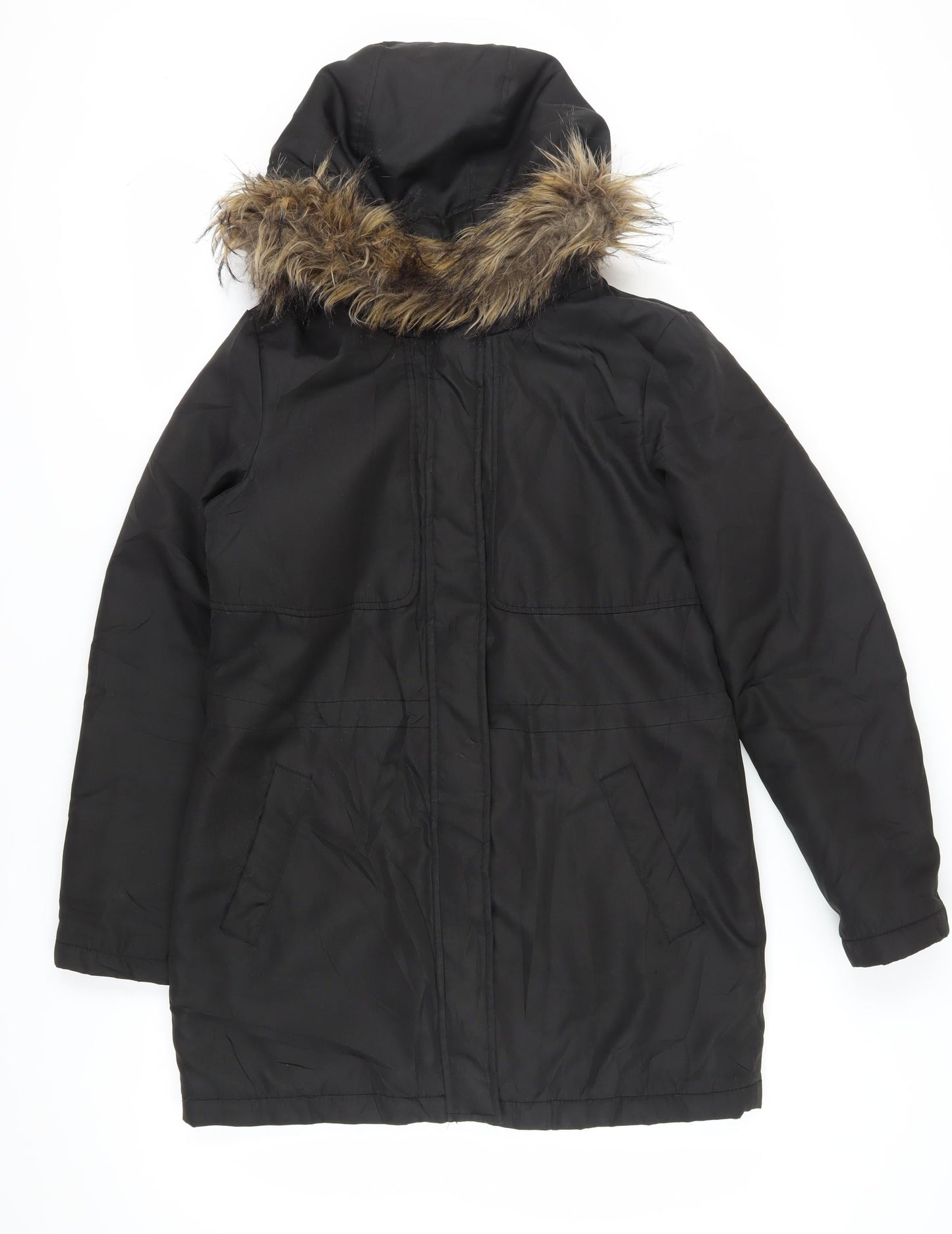 Womens UK Size 12 VILA Black Parka Coat