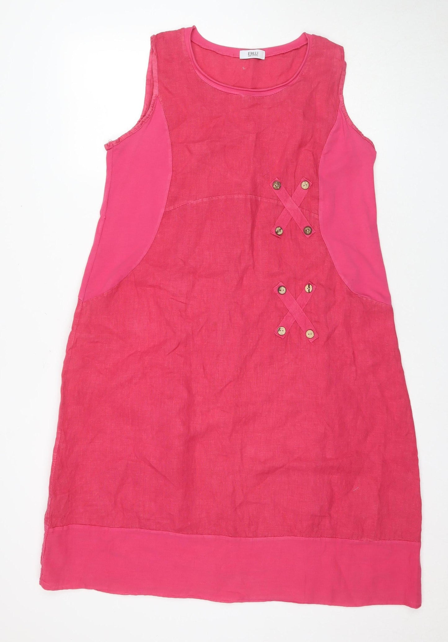 Billi Pink Linen Sleeveless Dress, Size 12, Women's Casual