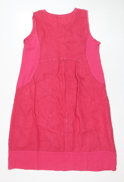 Billi Pink Linen Sleeveless Dress, Size 12, Women's Casual