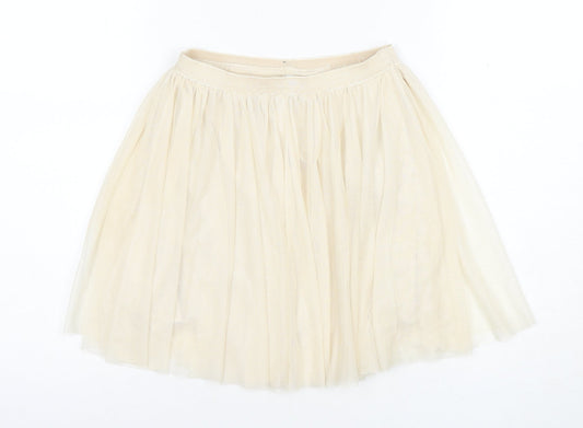 Bershka Women Beige A-Line Skirt M Knee Pleated