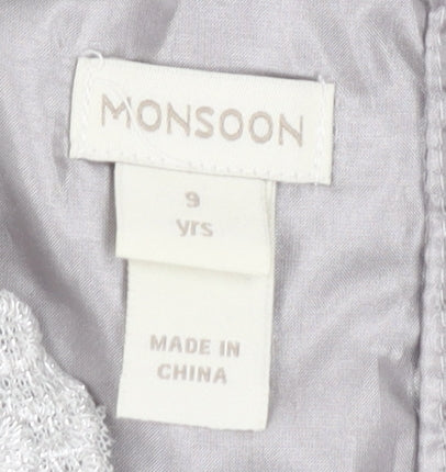 Monsoon Girls White Long A-Line Dress with Lace and Bow