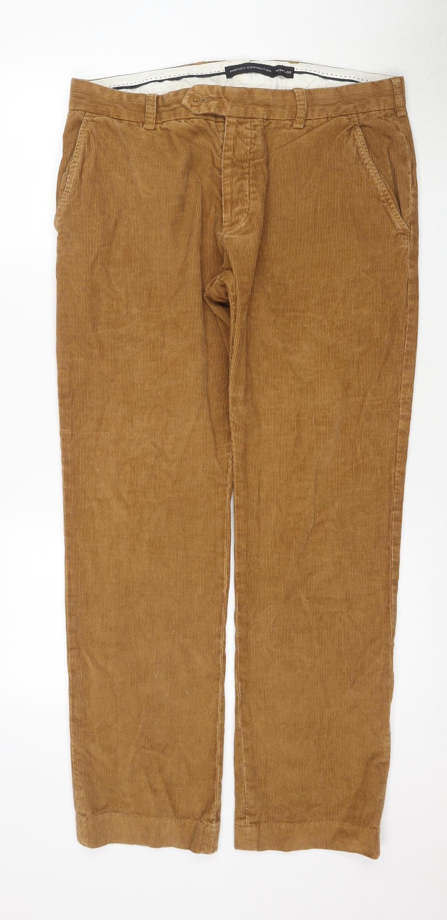 Unisex Adultss UK Size 34 French Connection Regular Fit Casual Brown Trousers