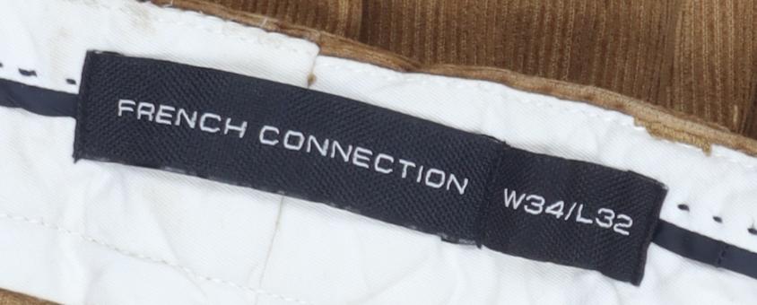 Unisex Adultss UK Size 34 French Connection Regular Fit Casual Brown Trousers