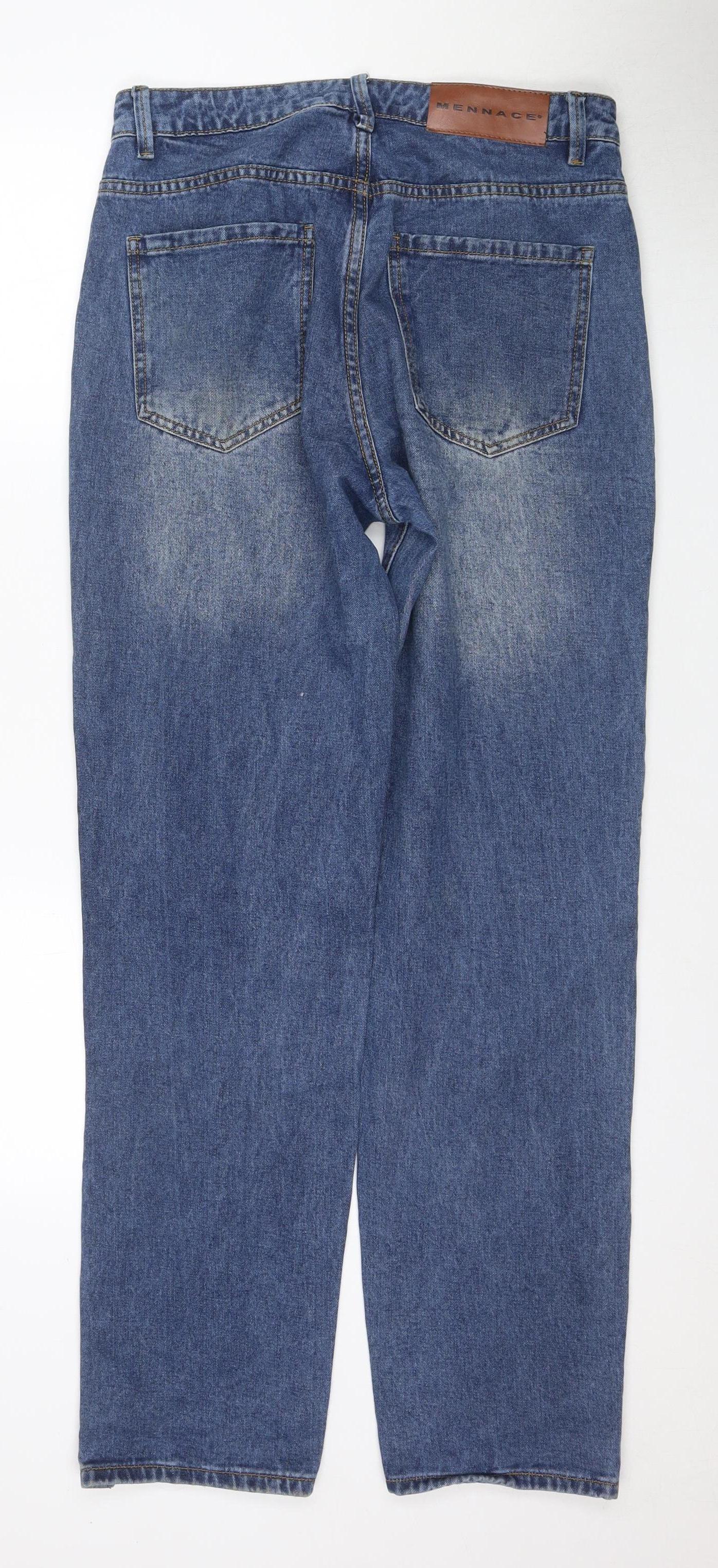 Mennace Blue Distressed Straight Jeans Size 32 Unisex